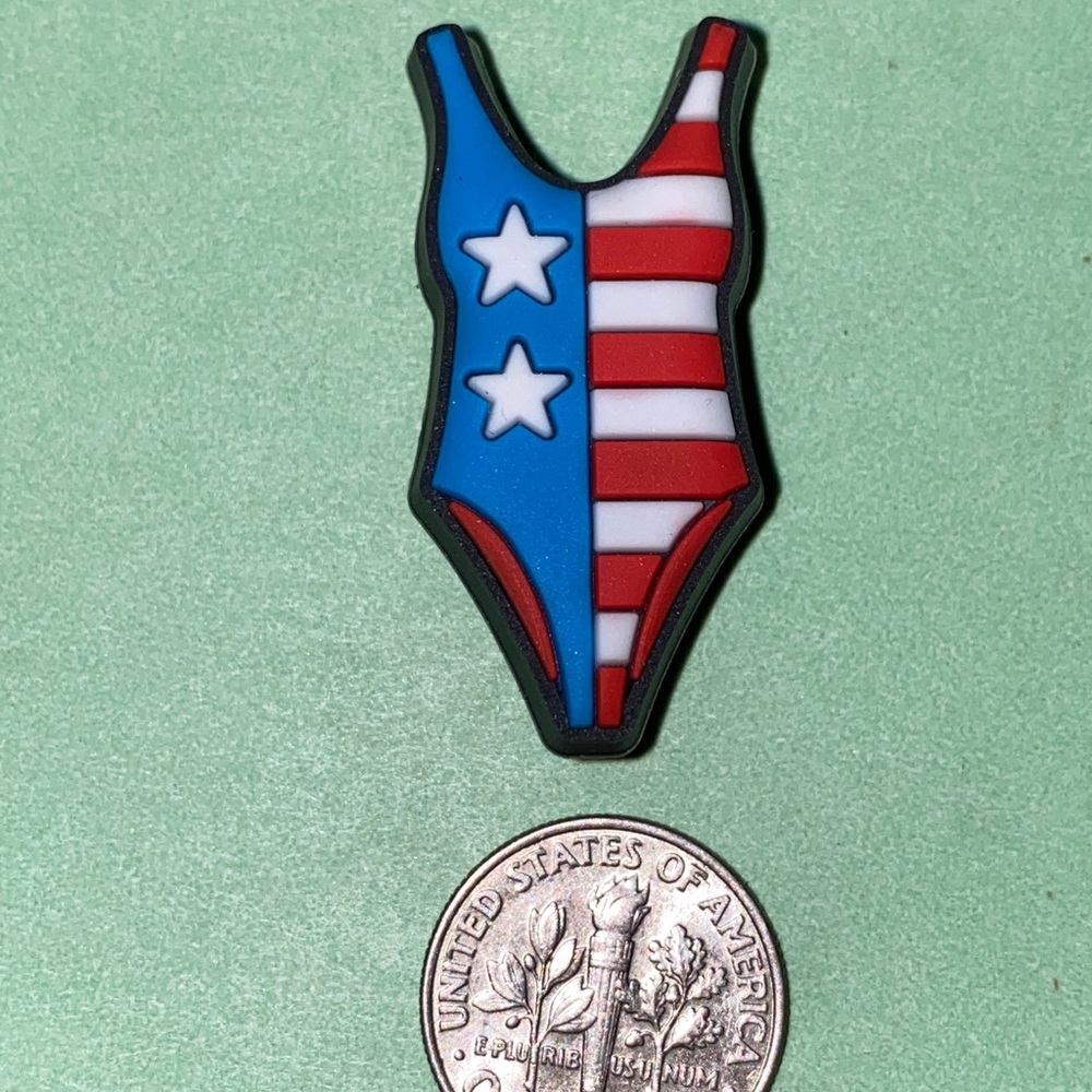 (10 for $15) Swimming Suit w/ US Flag Themed Patriotic Summer Crocs Charms